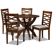 Baxton Studio Aspen Modern and Contemporary Grey Fabric Upholstered and Walnut Brown Finished Wood 5-Piece Dining Set